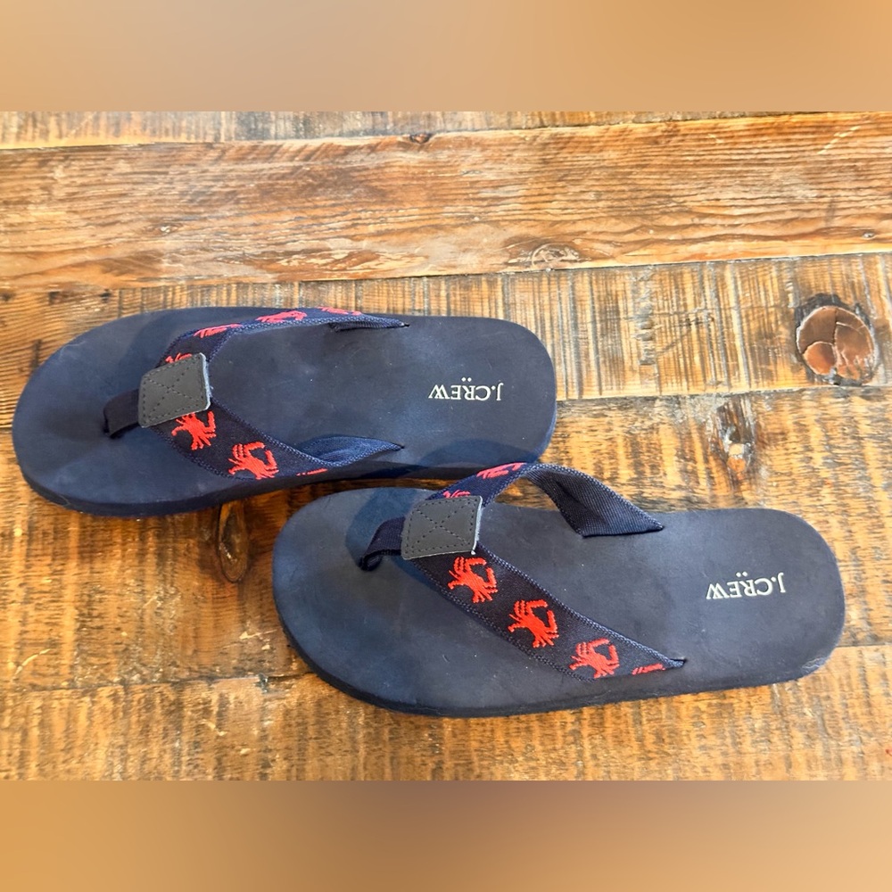 J.Crew Boys Crab Print Flip Flops Navy Red Sandals Coastal Preppy
